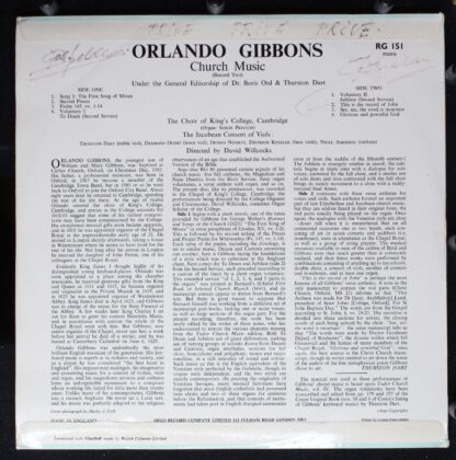 Argo RG 151 - Orlando Gibbons, The King's College Choir Of Cambr - Image 2