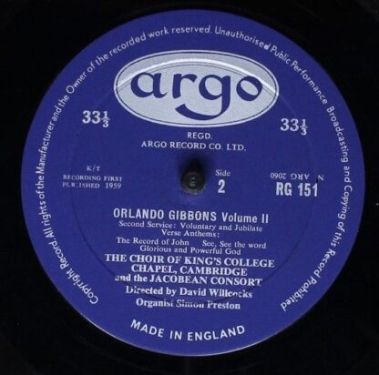 Argo RG 151 - Orlando Gibbons, The King's College Choir Of Cambr - Image 4