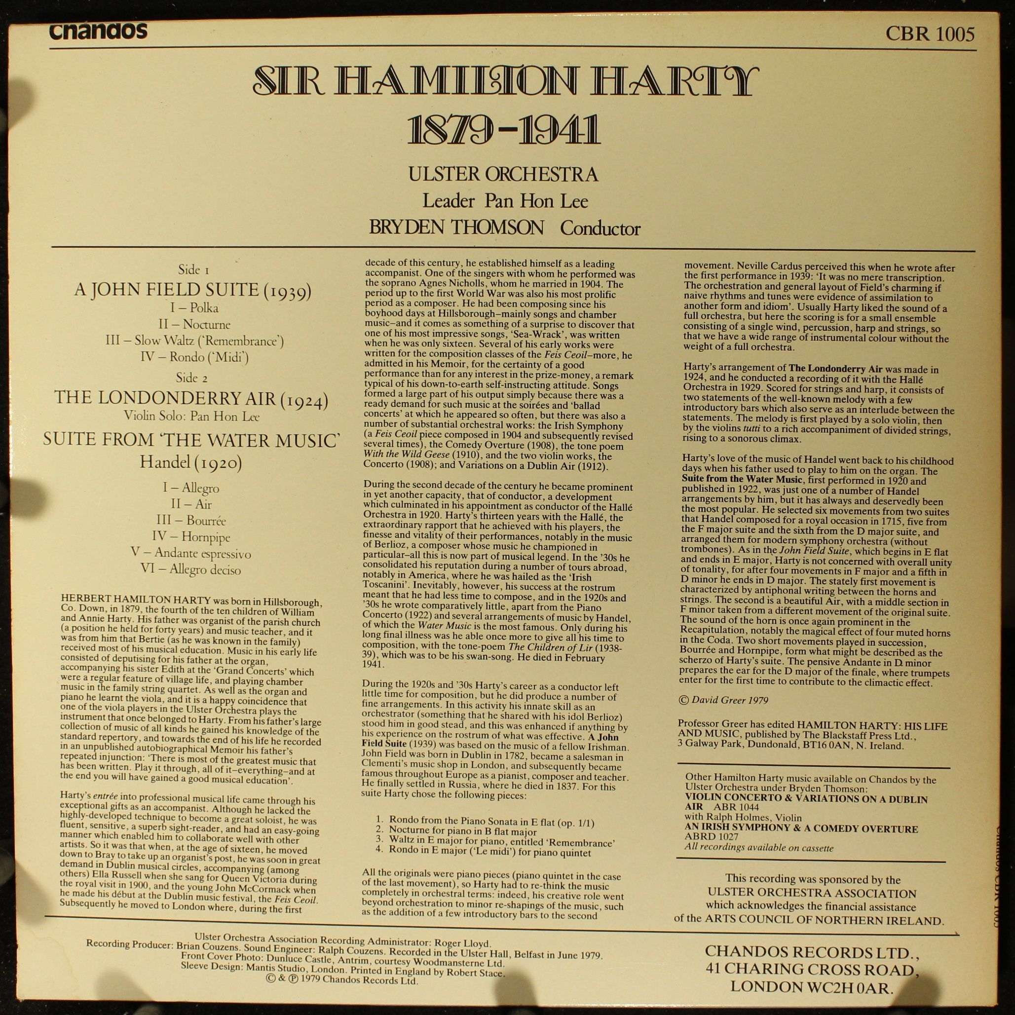 Chandos CBR 1005 - Sir Hamilton Harty - A John Field Suite / The - Image 2