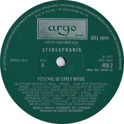 Argo D40D 3 - The Early Music Consort Of London, David Munrow - - Image 3
