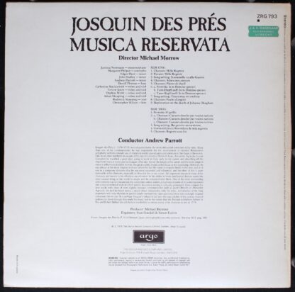 Argo ZRG 793 - Josquin Des Prés, Michael Morrow, Musica Reservat - Image 4