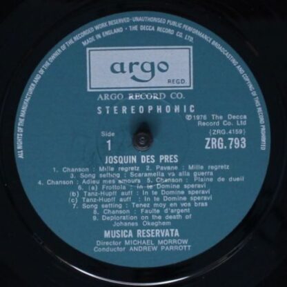 Argo ZRG 793 - Josquin Des Prés, Michael Morrow, Musica Reservat - Image 5