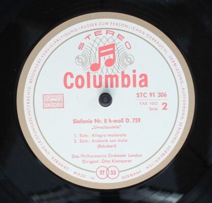 Columbia STC 91 306 - Franz Schubert, Otto Klemperer, Philharmon - Image 4