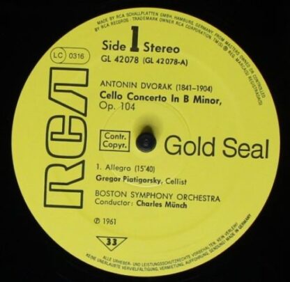 RCA Gold Seal GL 42078 - Gregor Piatigorsky, Charles Munch, Bost - Image 3