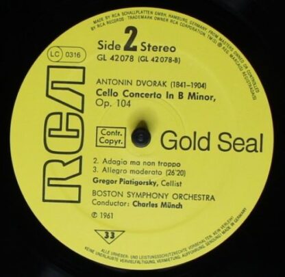 RCA Gold Seal GL 42078 - Gregor Piatigorsky, Charles Munch, Bost - Image 4