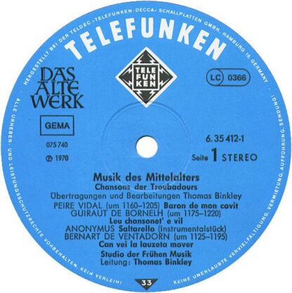 Telefunken 6.35412 EX - Studio Der Frühen Musik, Thomas Binkley, - Image 4