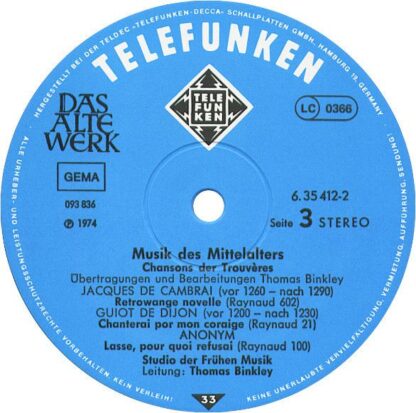 Telefunken 6.35412 EX - Studio Der Frühen Musik, Thomas Binkley, - Image 6