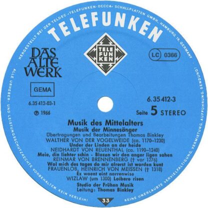 Telefunken 6.35412 EX - Studio Der Frühen Musik, Thomas Binkley, - Image 8