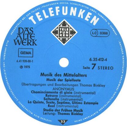 Telefunken 6.35412 EX - Studio Der Frühen Musik, Thomas Binkley, - Image 10