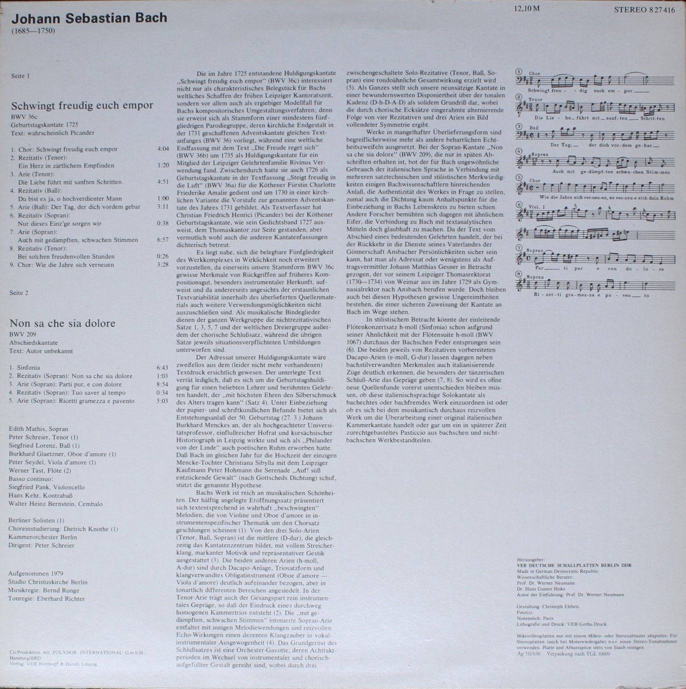 Eterna 8 27 416 - Johann Sebastian Bach, Edith Mathis, Peter Sch - Image 2