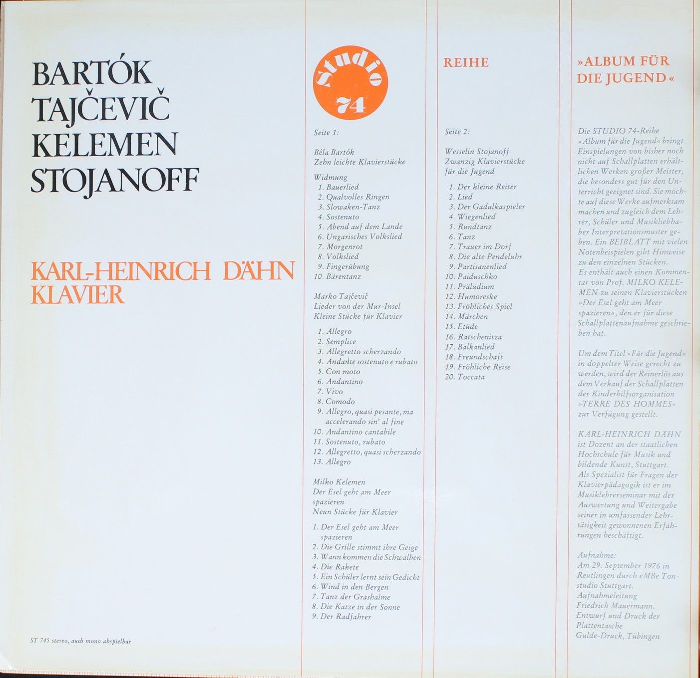 Studio 74 (3) ST745 - Béla Bartók, Marko Tajčević, Milko Kelemen - Image 2