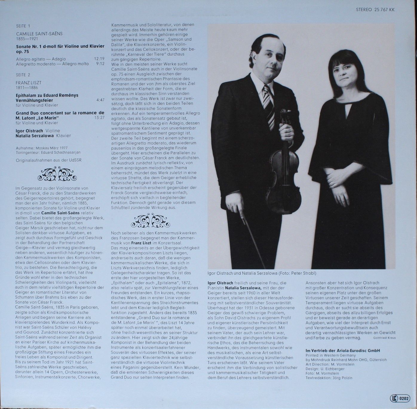 Eurodisc 25 767 KK - Igor Oistrach, Natalia Zertsalova, Camille - Image 2