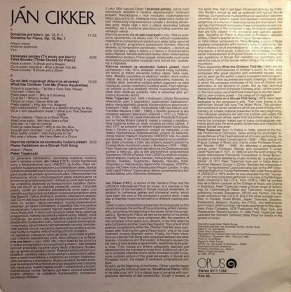 Opus 9311 1769 - Ján Cikker, Peter Toperczer - Piano Works - Image 2