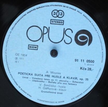 Opus 9111 0500 - Alexander Moyzes, Oto Ferenczy - Poetická Suita - Image 2