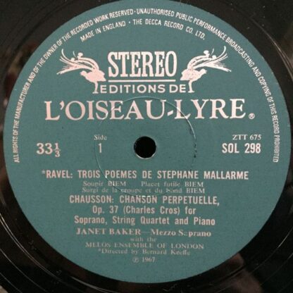 L'Oiseau-Lyre SOL 298 - Ernest Chausson, Maurice Ravel, Maurice - Image 4