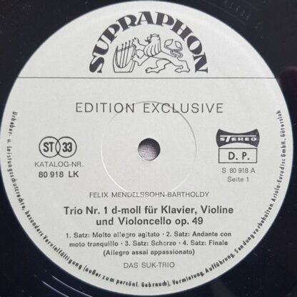 Supraphon 80 918 LK - Johannes Brahms, Felix Mendelssohn-Barthol - Image 2