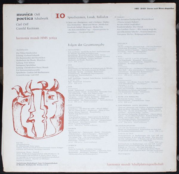 Harmonia Mundi HMS 30 659 - Carl Orff, Gunild Keetman - Musica P - Image 2
