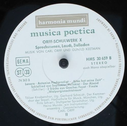 Harmonia Mundi HMS 30 659 - Carl Orff, Gunild Keetman - Musica P - Image 4