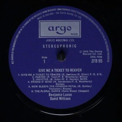Argo ZFB 95-6 - Benjamin Luxon, David Willison - Give Me A Ticke - Image 4