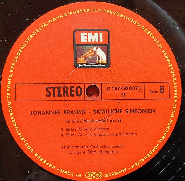 His Master's Voice 1C 197-50 034/7 - Johannes Brahms, Philharmon - Image 3