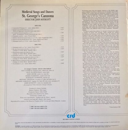 CRD Records CRD 1121 - St. George's Canzona - Medieval Songs And - Image 3