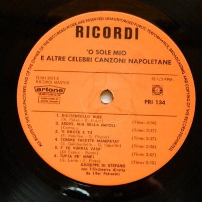 Ricordi PRI 134 - Giuseppe Di Stefano - 'O Sole Mio E Altre Cele - Image 3