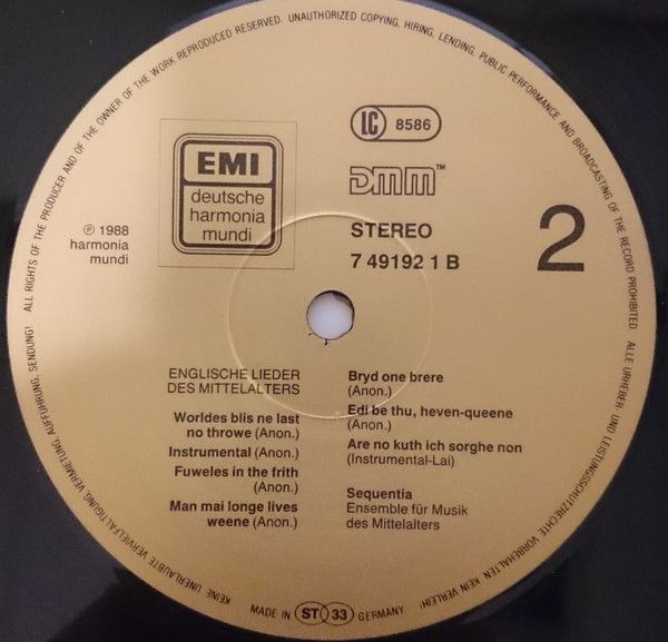 Deutsche Harmonia Mundi 7 49192 1 - Sequentia (2) - English Song - Image 4
