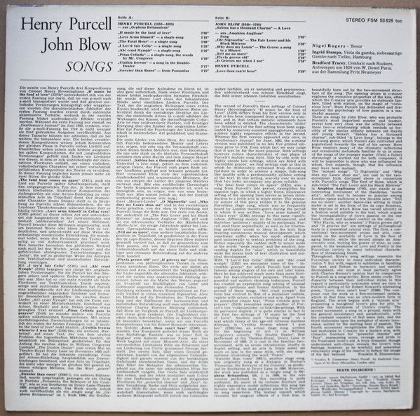 FSM FSM 53 628 toc - Henry Purcell, John Blow, Nigel Rogers (2), - Image 2