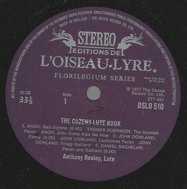 L'Oiseau-Lyre DSLO 510 - Anthony Rooley - The Cozens Lute Book - Image 3