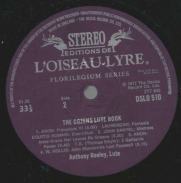 L'Oiseau-Lyre DSLO 510 - Anthony Rooley - The Cozens Lute Book - Image 4
