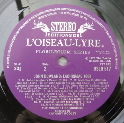 L'Oiseau-Lyre DSLO 517 - John Dowland, The Consort Of Musicke - - Image 4
