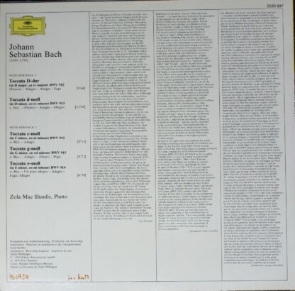 Deutsche Grammophon 2530 697 - Zola Shaulis, Johann Sebastian Ba - Image 2
