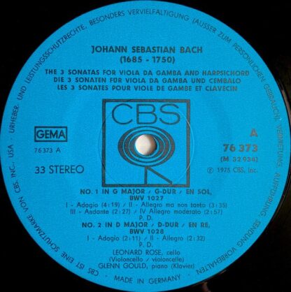 CBS 76 373 - Johann Sebastian Bach, Leonard Rose, Glenn Gould - - Image 3
