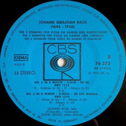 CBS 76 373 - Johann Sebastian Bach, Leonard Rose, Glenn Gould - - Image 4