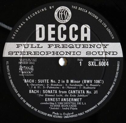 DECCA SXL 6004 - Johann Sebastian Bach, Ernest Ansermet, L'Orche - Image 3