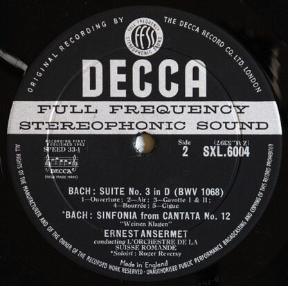 DECCA SXL 6004 - Johann Sebastian Bach, Ernest Ansermet, L'Orche - Image 4