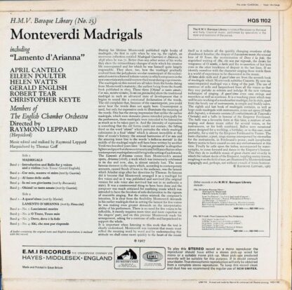 His Master's Voice HQS. 1102 - Claudio Monteverdi, English Chamb - Image 2