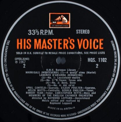 His Master's Voice HQS. 1102 - Claudio Monteverdi, English Chamb - Image 4