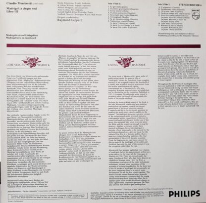 Philips 9502 008 - Claudio Monteverdi, Raymond Leppard, Sheila A - Image 2