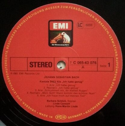 EMI 1C 065-43 076 - Johann Sebastian Bach, Barbara Schlick, René - Image 4