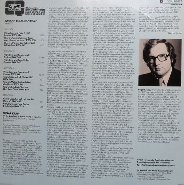 Eurodisc 300 190-420 - Johann Sebastian Bach, Edgar Krapp - Leip - Image 3