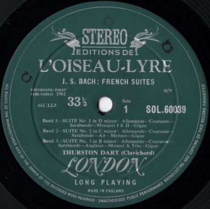 L'Oiseau-Lyre SOL 60039 - Johann Sebastian Bach, Thurston Dart - - Image 3