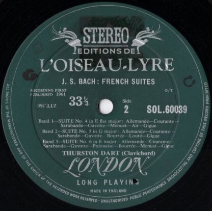 L'Oiseau-Lyre SOL 60039 - Johann Sebastian Bach, Thurston Dart - - Image 4