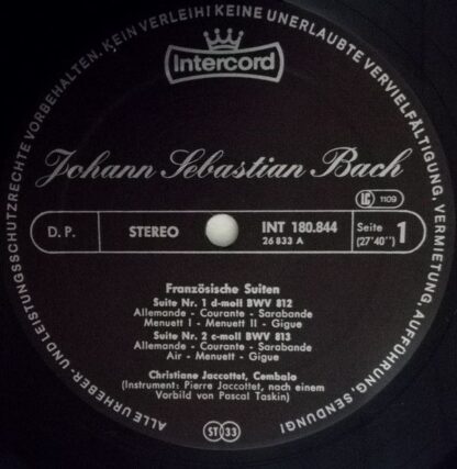 Intercord INT 180.844 - Johann Sebastian Bach, Christiane Jaccot - Image 4