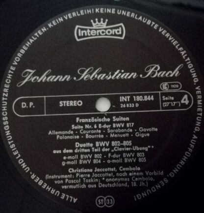 Intercord INT 180.844 - Johann Sebastian Bach, Christiane Jaccot - Image 5