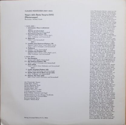 Eterna 8 26 086-087 - Claudio Monteverdi, Helmut Koch, Kammerorc - Image 3