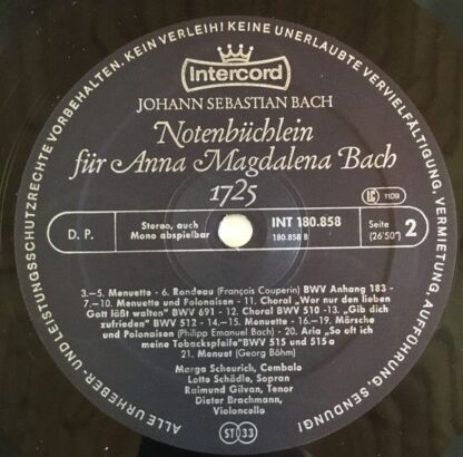 Intercord INT 180.858 - Johann Sebastian Bach, Marga Scheurich, - Image 6