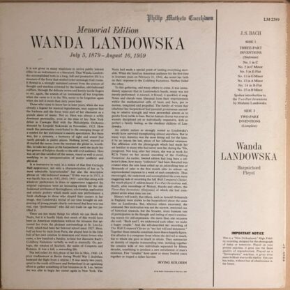 RCA Victor Red Seal LM-2389 - Wanda Landowska - Memorial Edition - Image 2