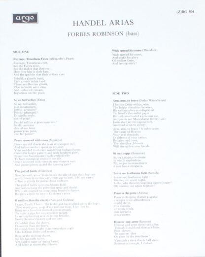 Argo ZRG 504 - Georg Friedrich Händel, Forbes Robinson, The Acad - Image 3