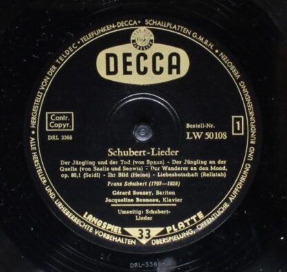 DECCA LW 50108 - Gérard Souzay, Jacqueline Bonneau - Schubert-Li - Image 3